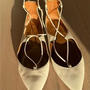 Aquazzura White Flats with Ankle Wrap